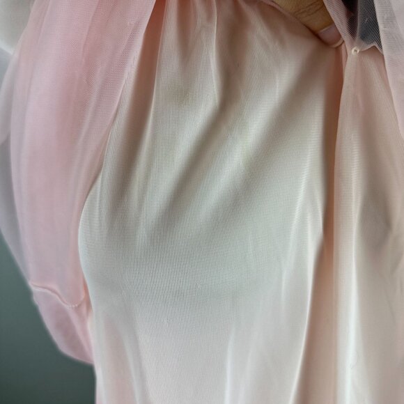 Vtg 60s Perlon Pink Black Polka Dot Ruffle Babydoll Lingerie Nightgown size 46 - Picture 2 of 7